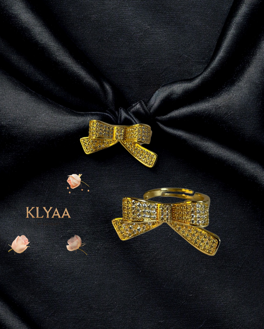 Golden Bow Anti-Tarnish Adjustable Ring by KLYAA – Luxury CZ Stone Ring