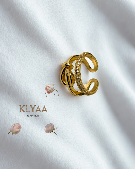 Adjustable gold ring with looped crossover and CZ stones – KLYAA