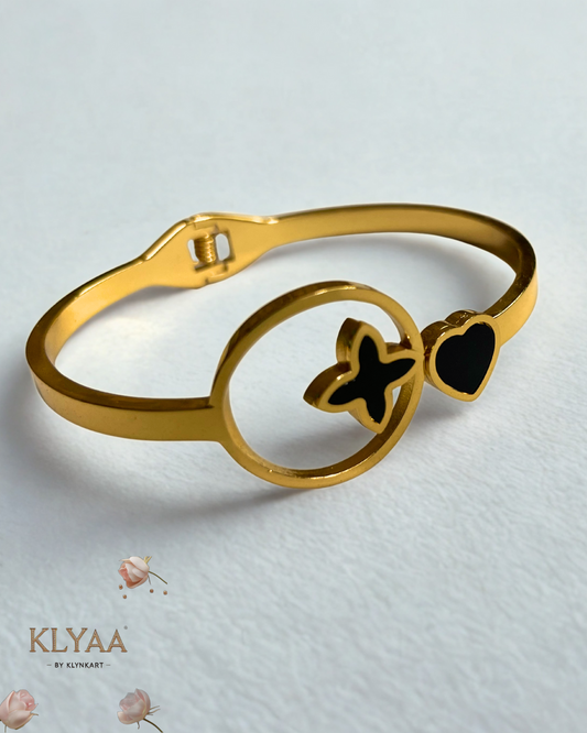 18K Gold Plated Anti-Tarnish Black Heart and Star Open Bangle by KLYAA