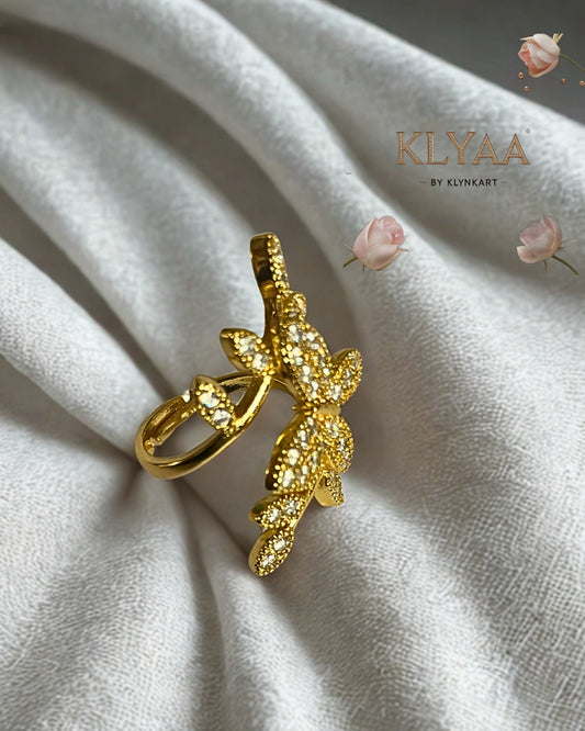 Floral Frost Anti-Tarnish Adjustable Ring by KLYAA – Gold CZ Stone Flower Design