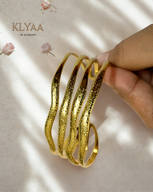Golden Ripple Adjustable Cuff Bracelet – 18K Gold Plated Anti-Tarnish Wave Design Statement Jewellery by KLYAA