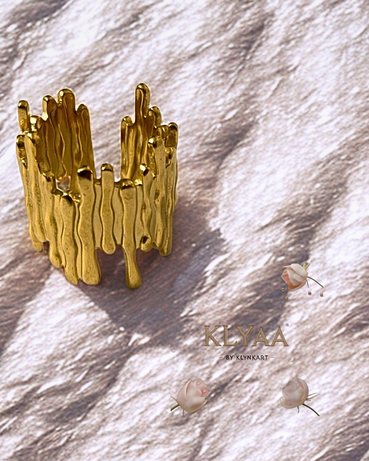 Molten gold anti-tarnish adjustable statement ring by KLYAA
