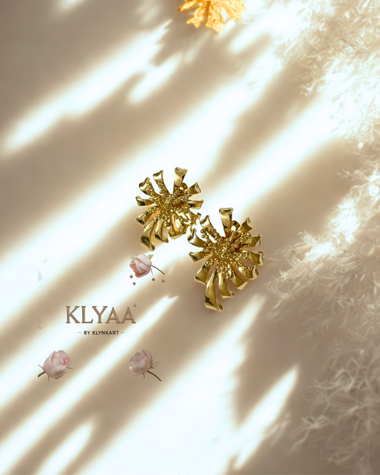 Solara Bloom Sculpted Gold Stud Earrings by KLYAA – Luxe Floral Anti-Tarnish Jewelry