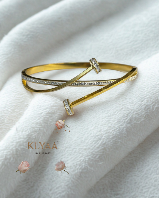 Twist Nail Luxe Bracelet – 18K Gold Plated Anti-Tarnish Criss-Cross Nail Bracelet with Stone Studded Tips by KLYAA