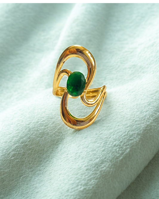KLYAA 18K Emerald Glow Ring – gold plated anti tarnish stainless steel ring with green stud