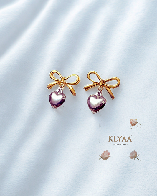 Amora Belle Heart Drop Earrings by KLYAA – Gold Bow and Heart Studs