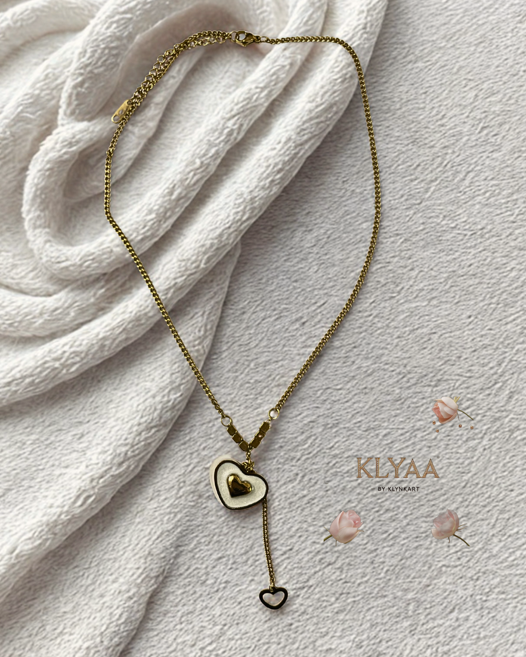 Gold heart pendant drop chain by KLYAA - anti-tarnish luxury necklace for girls and women