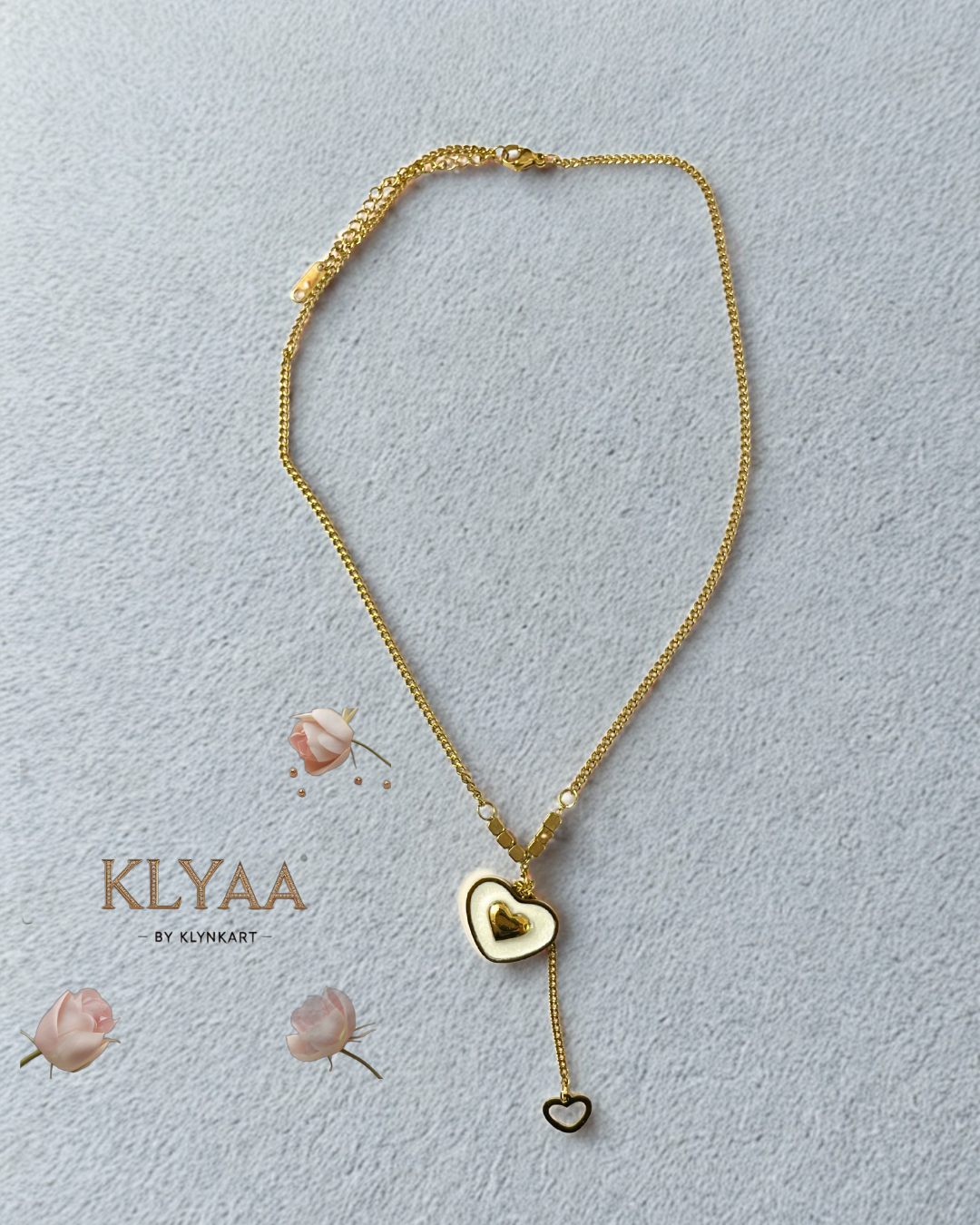Gold heart pendant drop chain by KLYAA - anti-tarnish luxury necklace for girls and women