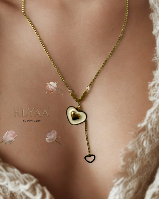 Gold heart pendant drop chain by KLYAA - anti-tarnish luxury necklace for girls and women