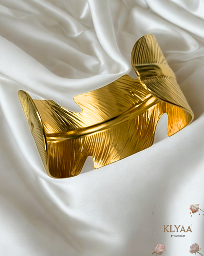 Aurea Leaf Sculpted Cuff – 18K Gold Plated Anti-Tarnish Statement Cuff by KLYAA
