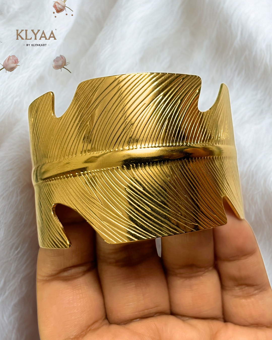Aurea Leaf Sculpted Cuff – 18K Gold Plated Anti-Tarnish Statement Cuff by KLYAA