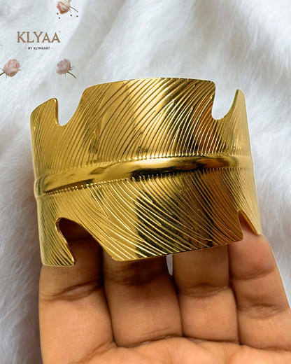 Aurea Leaf Sculpted Cuff – 18K Gold Plated Anti-Tarnish Statement Cuff by KLYAA