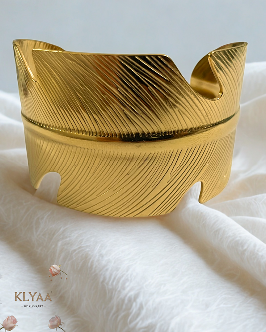 Aurea Leaf Sculpted Cuff – 18K Gold Plated Anti-Tarnish Statement Cuff by KLYAA