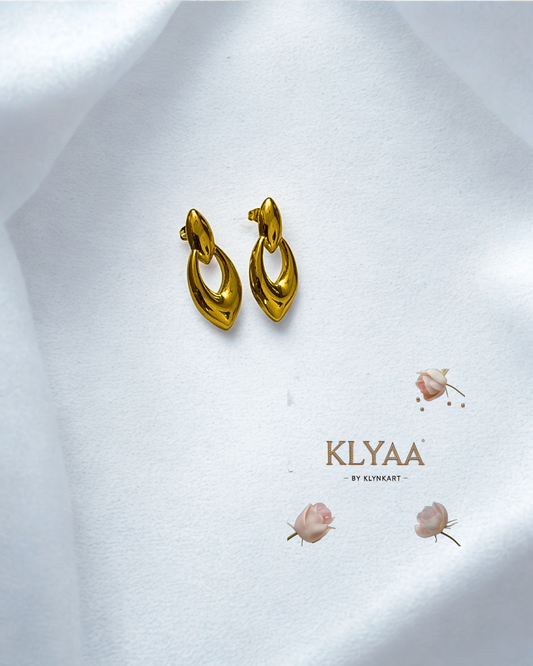 Aurelia Drop Anti-Tarnish sculptural gold drop earrings with a sleek modern design.