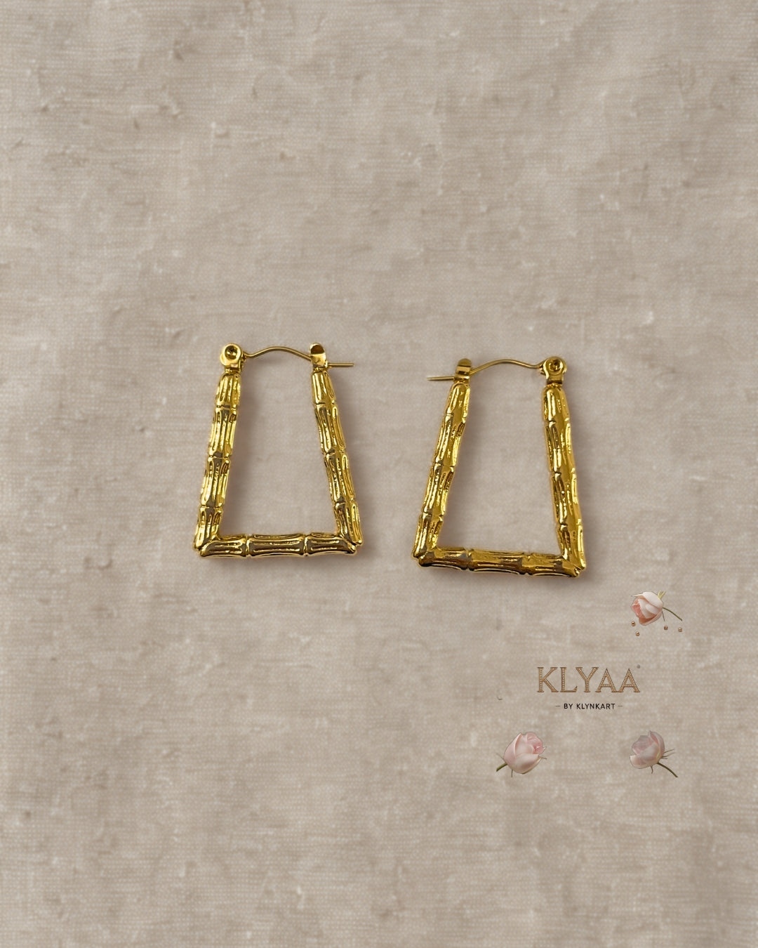 KLYAA anti-tarnish gold bamboo textured geometric earrings