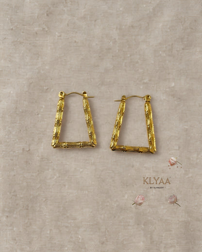 KLYAA anti-tarnish gold bamboo textured geometric earrings
