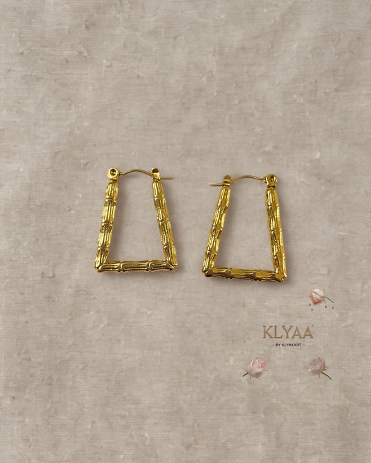 KLYAA anti-tarnish gold bamboo textured geometric earrings
