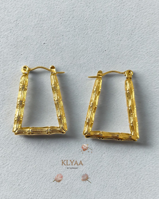 KLYAA anti-tarnish gold bamboo textured geometric earrings