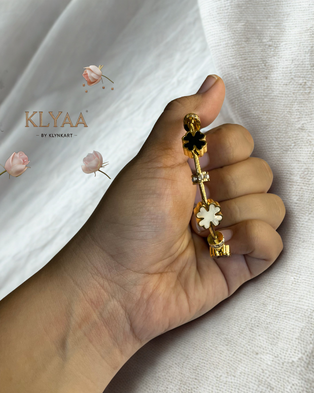 18K Gold Plated Anti-Tarnish Floral Charm Cable Bangle Bracelet by KLYAA