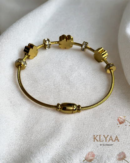 18K Gold Plated Anti-Tarnish Floral Charm Cable Bangle Bracelet by KLYAA