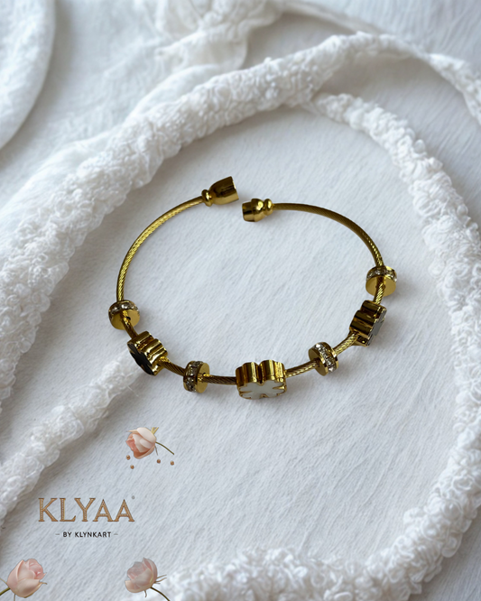 18K Gold Plated Anti-Tarnish Floral Charm Cable Bangle Bracelet by KLYAA