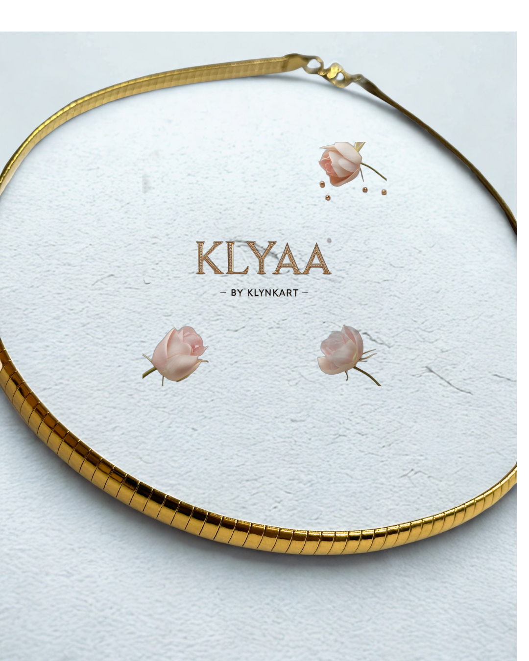 Broad 18K Gold Plated anti-tarnish huslee neckpiece by KLYAA on textured white background