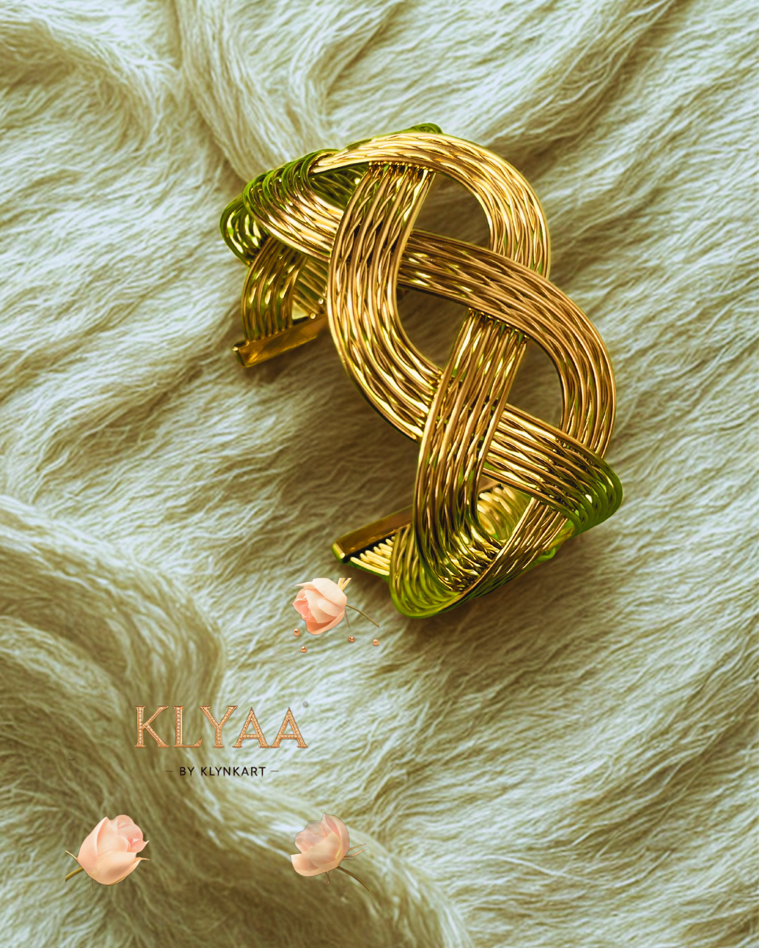 Gold plated braided adjustable kada – textured anti-tarnish cuff bracelet by KLYAA