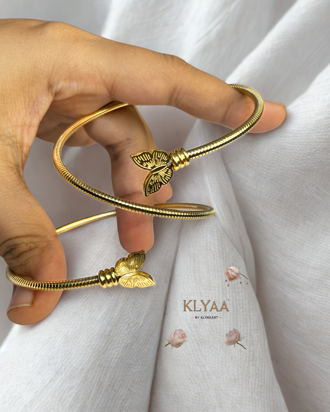 Butterfly Embrace Coil Bracelet – 18K Gold Plated Anti-Tarnish Triple Coil Bracelet with Butterfly Ends by KLYAA