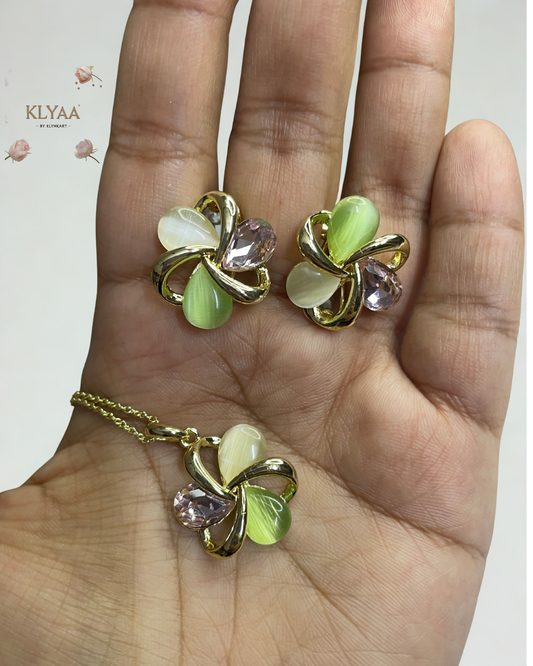 Celestia Bloom 18K gold-plated anti-tarnish floral crystal pendant set with dual-tone chain – KLYAA Signature Collection.