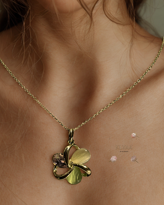 Celestia Bloom 18K gold-plated anti-tarnish floral crystal pendant set with dual-tone chain – KLYAA Signature Collection.