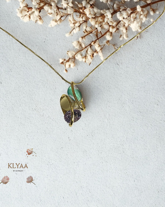 Celestia Flutter butterfly-shaped pendant and earrings with pastel crystals and 18K gold plating by KLYAA, Signature Collection