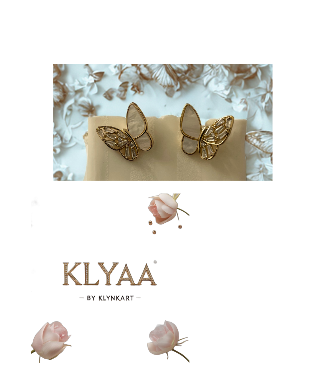 KLYAA Celestial Butterfly Pendant Set with Crystal and Pearl Detailing in Anti-Tarnish Gold Finish