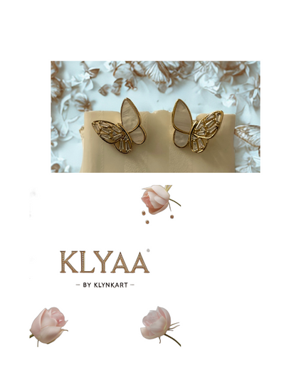 KLYAA Celestial Butterfly Pendant Set with Crystal and Pearl Detailing in Anti-Tarnish Gold Finish