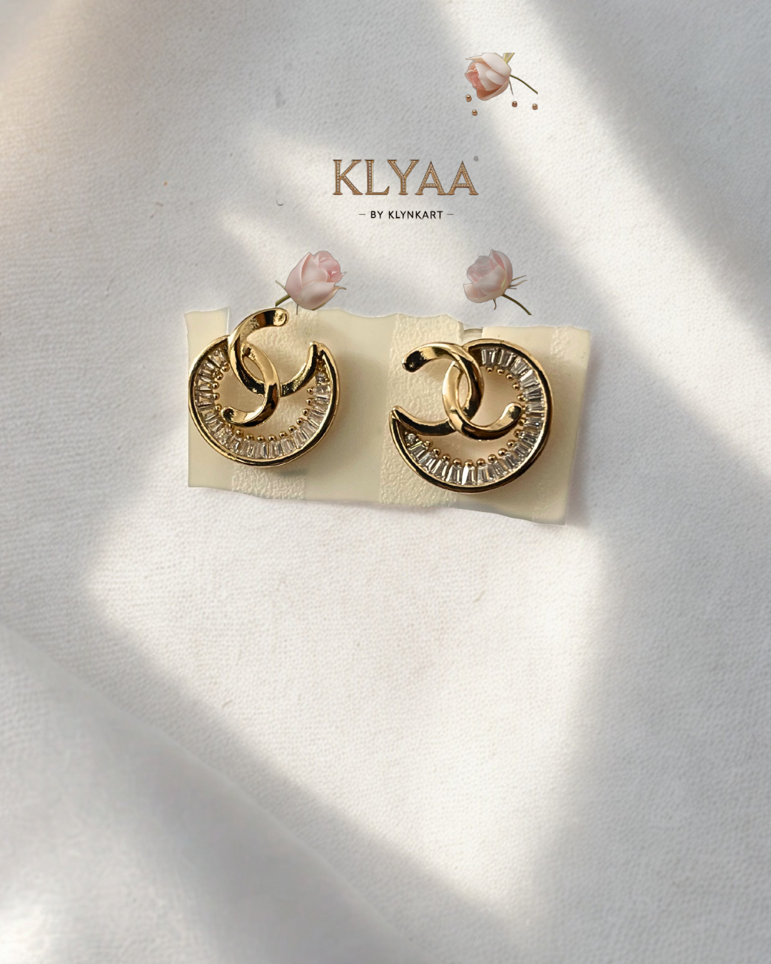 KLYAA Celestial Charm Pendant Set with Crescent Moon Pendant and Stud Earrings in Anti-Tarnish Gold Finish