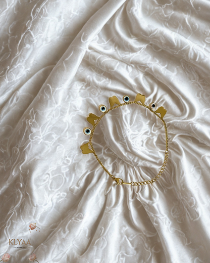 18K Gold Plated Evil Eye and Butterfly Charm Chain Bracelet by KLYAA