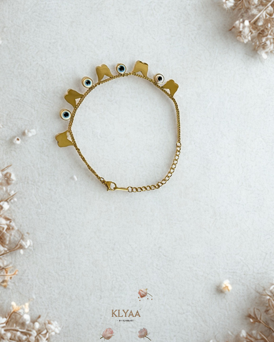 18K Gold Plated Evil Eye and Butterfly Charm Chain Bracelet by KLYAA