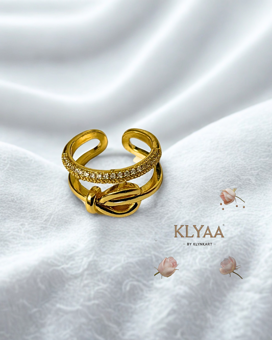 Adjustable gold ring with looped crossover and CZ stones – KLYAA