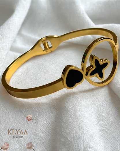 18K Gold Plated Anti-Tarnish Black Heart and Star Open Bangle by KLYAA