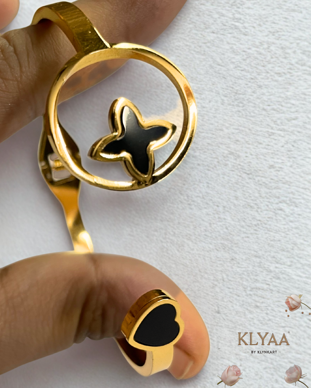 18K Gold Plated Anti-Tarnish Black Heart and Star Open Bangle by KLYAA