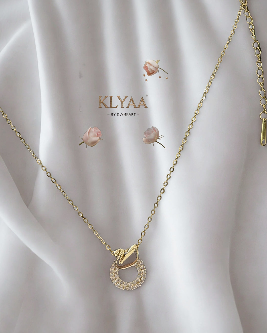 Luxury gold chain necklace with halo swan pendant by KLYAA