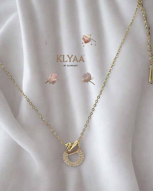 Luxury gold chain necklace with halo swan pendant by KLYAA