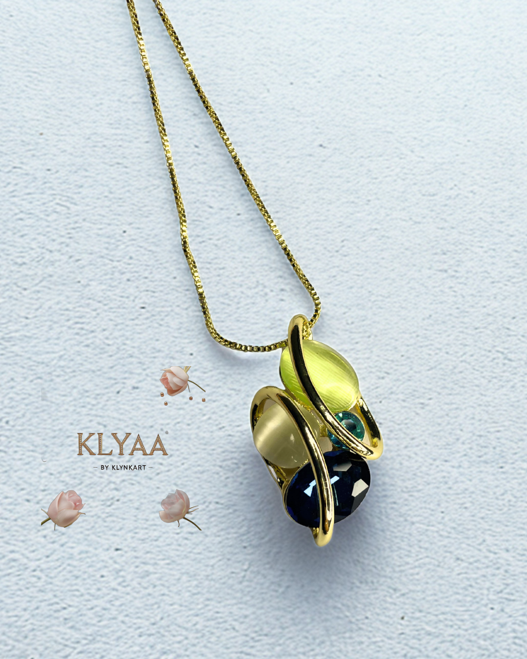 Elysian Swirl crystal pendant set with abstract multi-stone design in dual-tone chain – Signature limited edition jewellery by KLYAA