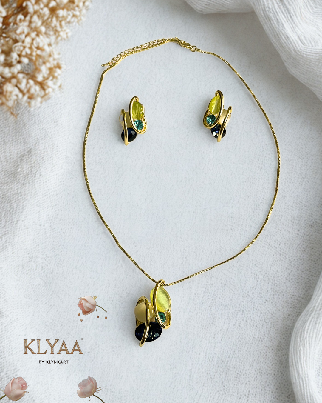 Elysian Swirl crystal pendant set with abstract multi-stone design in dual-tone chain – Signature limited edition jewellery by KLYAA
