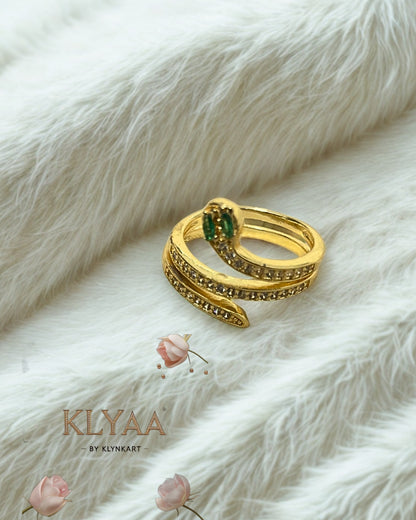 Designer snake-inspired adjustable ring with CZ diamonds – KLYAA