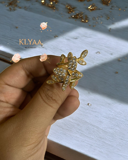 Floral Frost Anti-Tarnish Adjustable Ring by KLYAA – Gold CZ Stone Flower Design