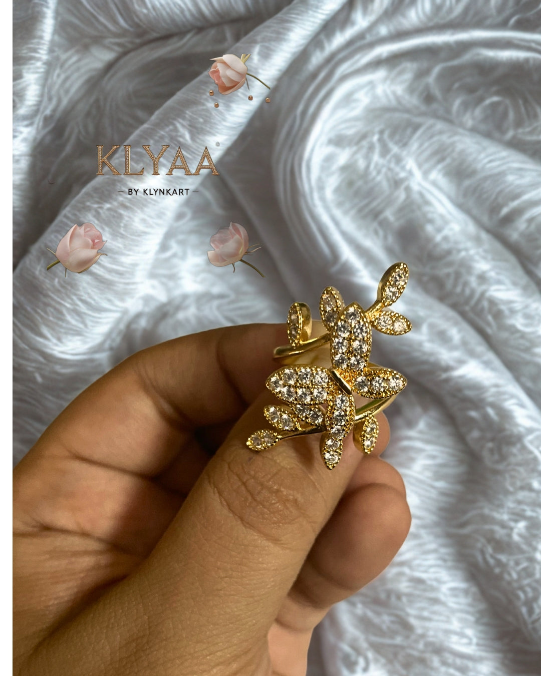 Floral Frost Anti-Tarnish Adjustable Ring by KLYAA – Gold CZ Stone Flower Design