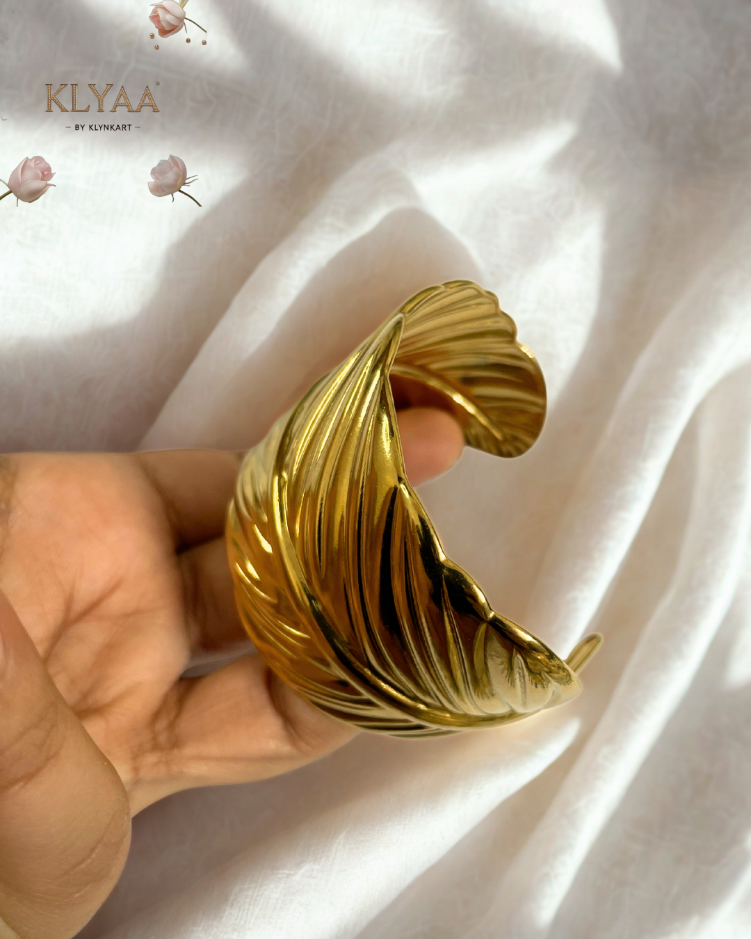 Gilded Whisper Leaf Cuff – Adjustable 18K Gold Plated Anti-Tarnish Leaf Design Bracelet by KLYAA