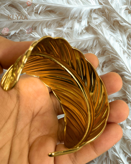 Gilded Whisper Leaf Cuff – Adjustable 18K Gold Plated Anti-Tarnish Leaf Design Bracelet by KLYAA