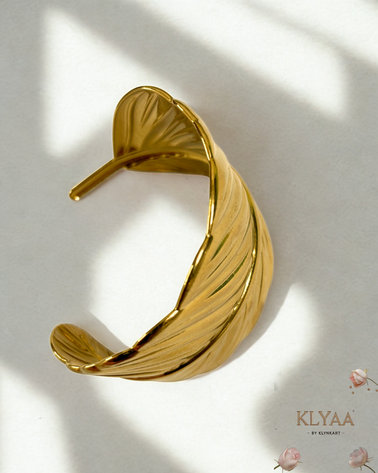 Gilded Whisper Leaf Cuff – Adjustable 18K Gold Plated Anti-Tarnish Leaf Design Bracelet by KLYAA
