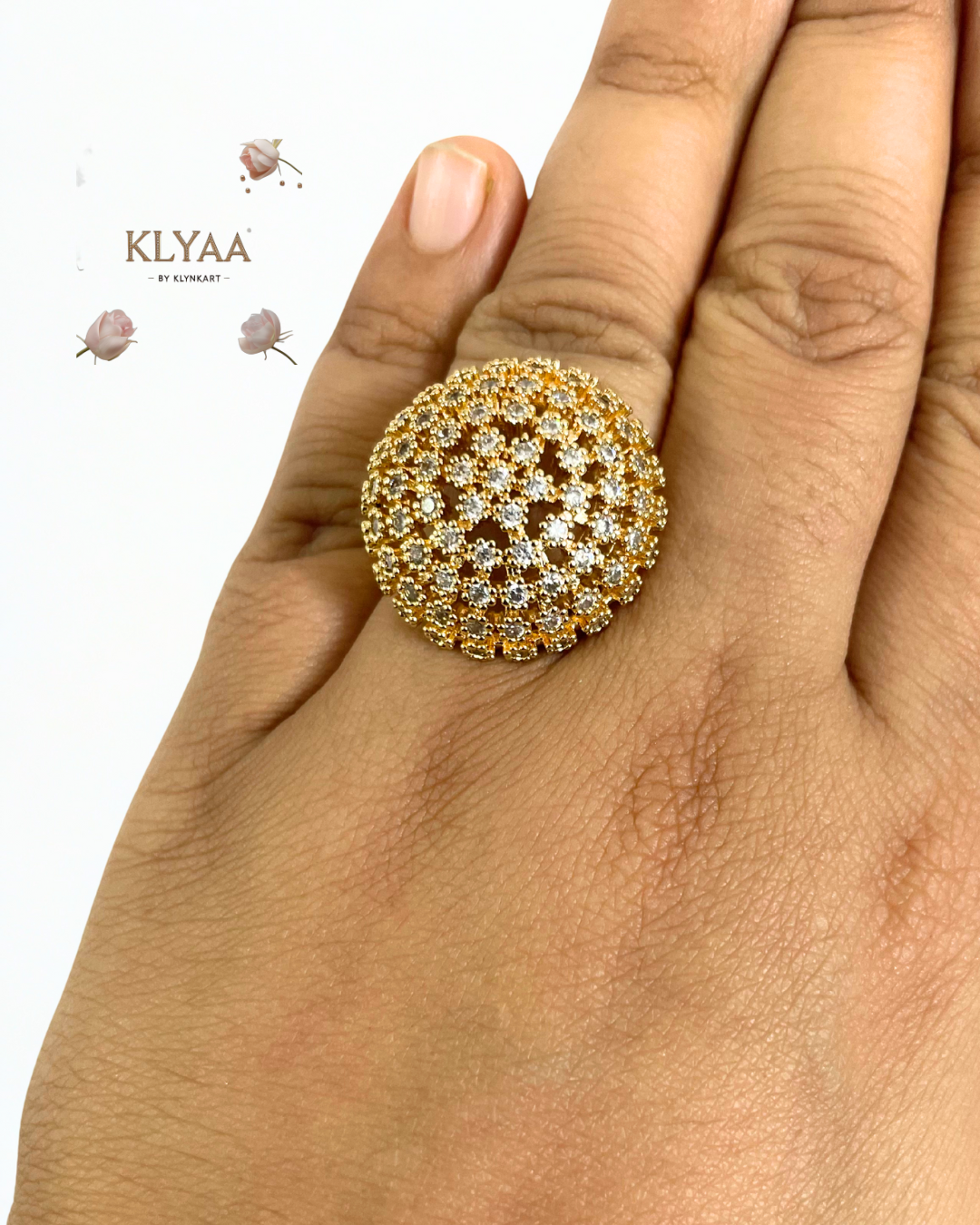 Gold finish full-stone adjustable dome ring by KLYAA
